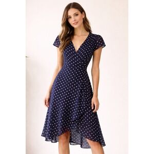 Betsey Johnson Polka Dot Wrap Midi Dress Size 6 Feminine‎ Sheer Romantic